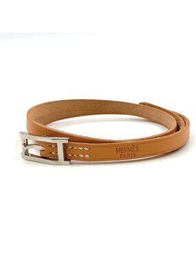 Hermes Leather Light Brown Bracelet Silver